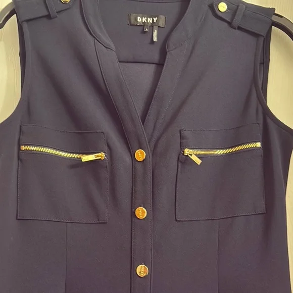 DKNY Blue and Gold Sheath Midi Dress - Picture 3 of 4